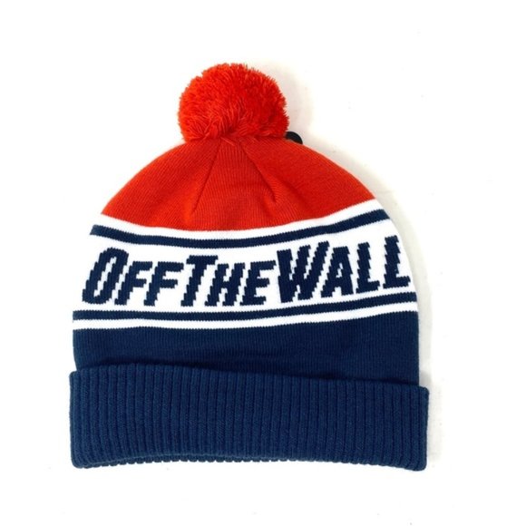 VANS Kids Off The Wall Pom Blue Red Beanie Unisex Knit Hat One Size VN0A36S8BNS - Picture 1 of 3
